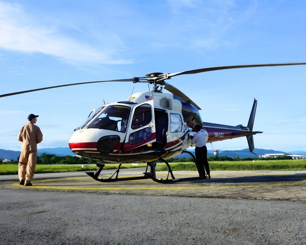 LLFA crew preparing an Airbus AS355 helicopter before a training flight