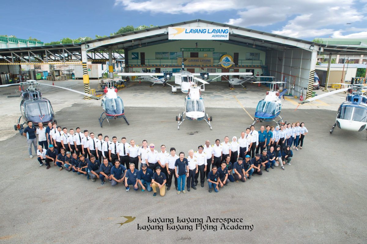 Layang Layang Flying Academy team with the full training fleet outside the hangar
