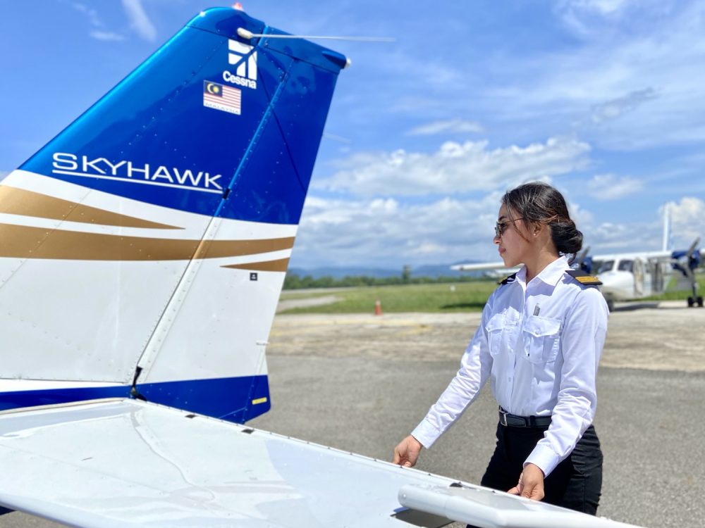 LLFA cadet carrying out a pre-flight walk-around on a Cessna 172 Skyhawk