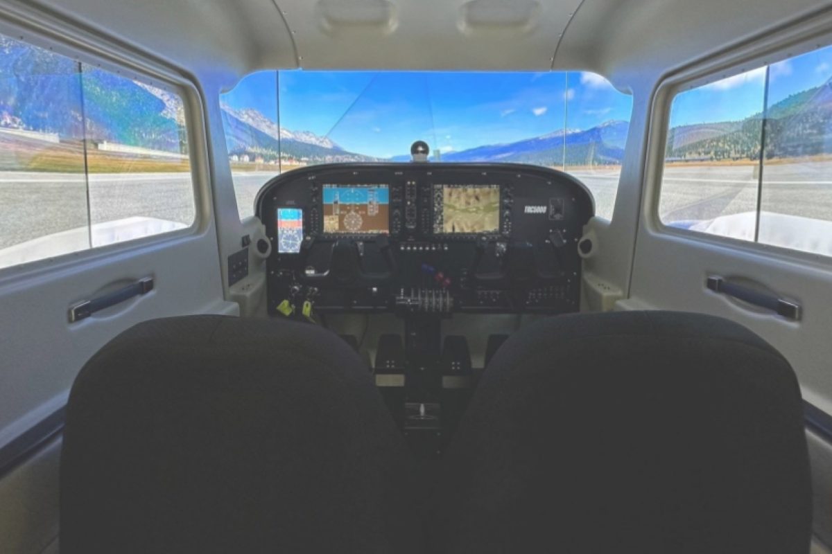 FNPT II flight simulator cockpit with visual displays at the LLFA Ipoh campus